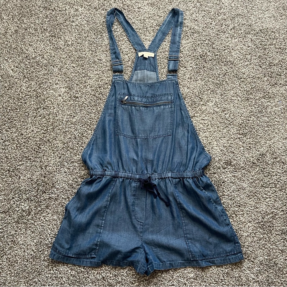 Lovestitch Womens Size Large Chambray Denim Drawstring Short Overalls Romper